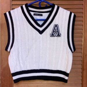 White and Black Sleeveless Sweater